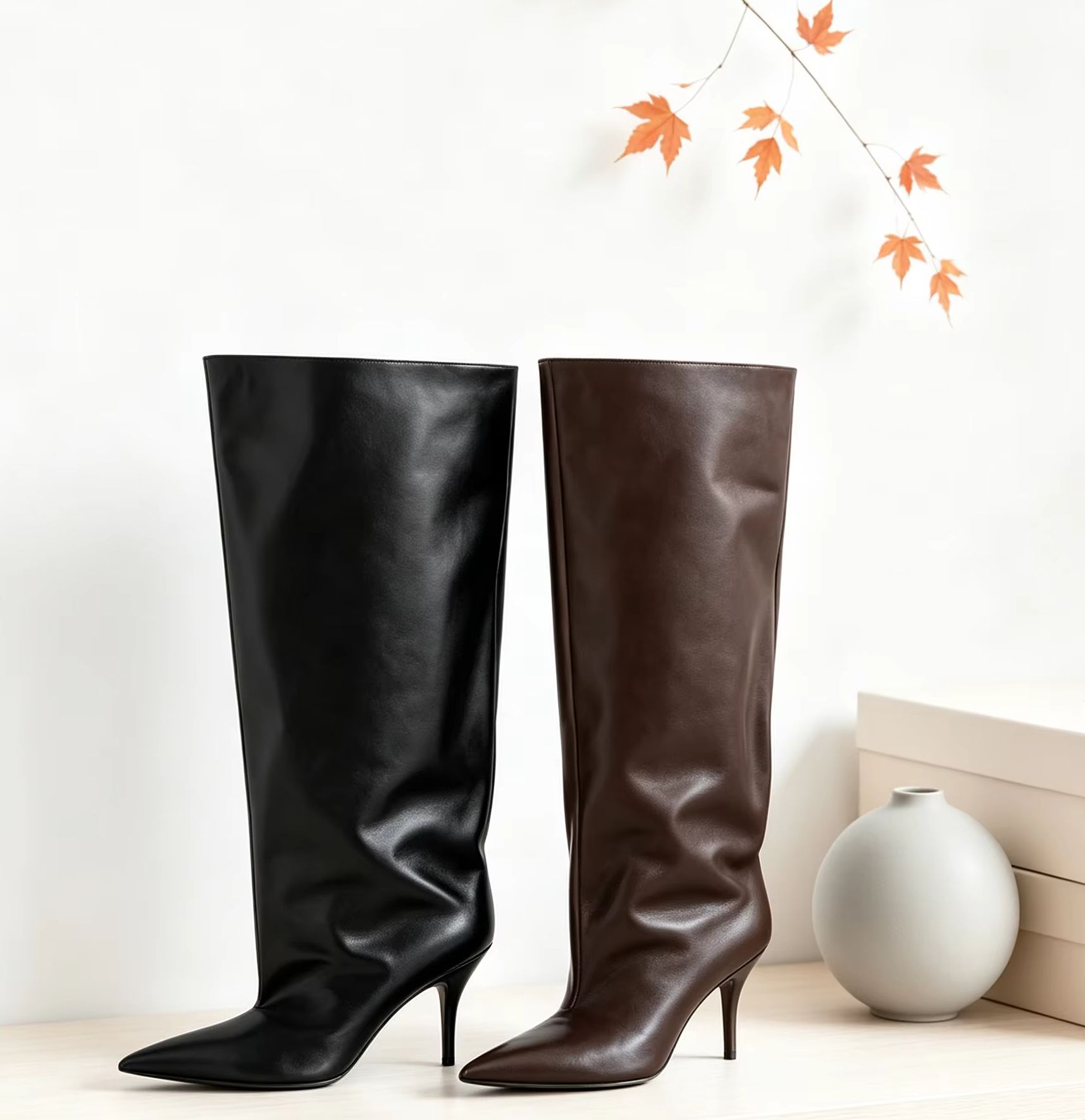 Street Fashion Lady - Slouch Wide Cuff Knee High Boot