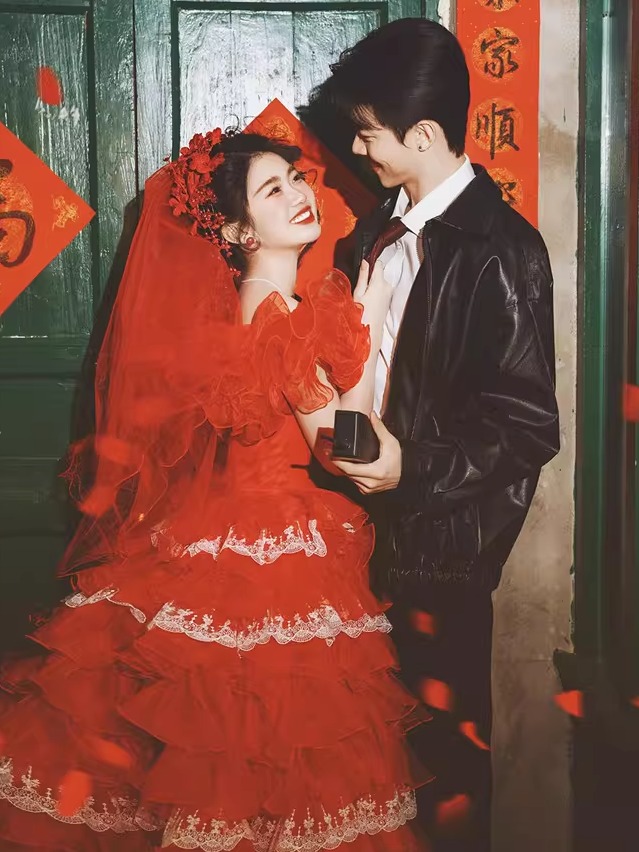 Red Vintage Street Style Weddi - Street Fashion Photographers review and price