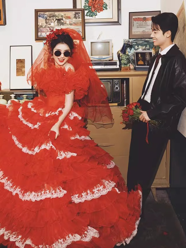 Red Vintage Street Style Weddi - Street Fashion Photographers review and price