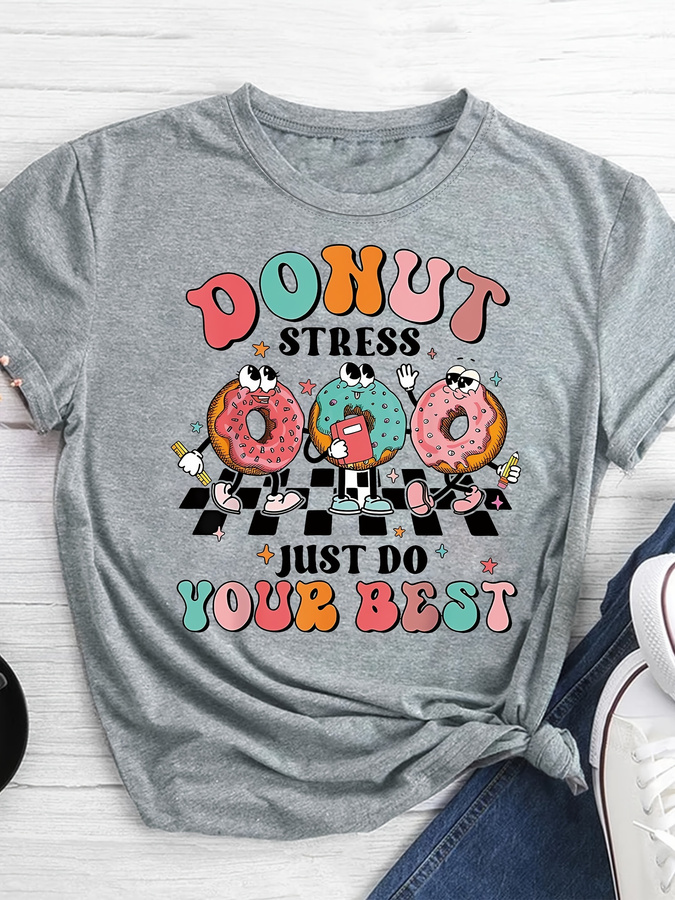 Cartoon Donut Print T-shirt, S - Street Fashion Trends 2026 review and price