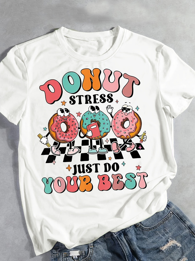 Cartoon Donut Print T-shirt, S - Street Fashion Trends 2026 review and price