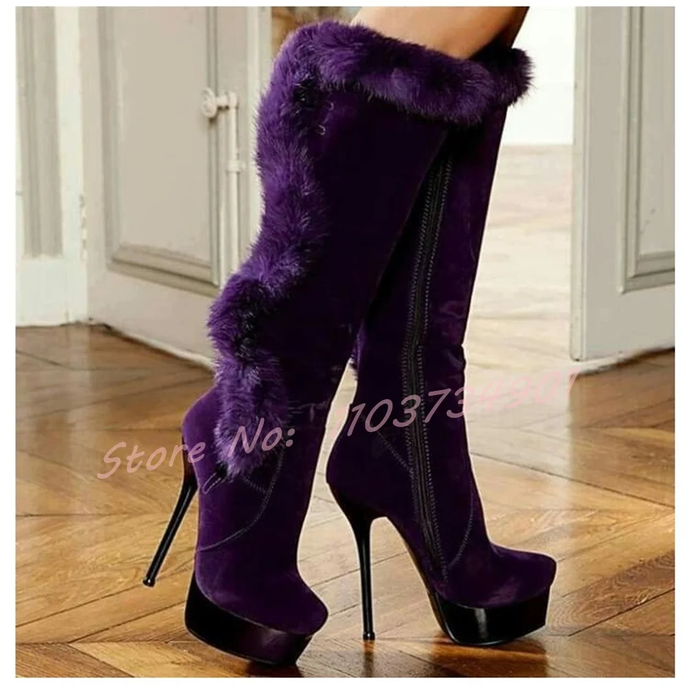 Furry Metal Heel Platform Knee - Street Fashion Lady review and price